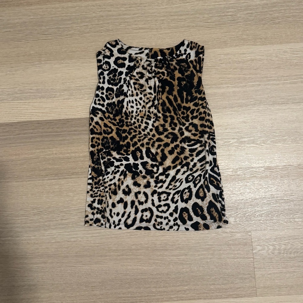 Calvin Klein Animal Print Tank Top Blouse Black and Tan Size Small - Picture 2 of 6